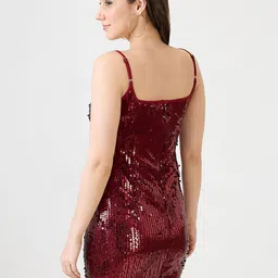 Globus Women Burgundy Sweetheart Neck Sequinned Bodycon Dress image 4