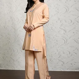 Vishudh Embroidered Band Collar Tunic With Palazzo image 2