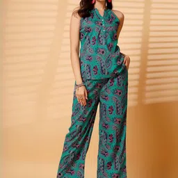 Nomad Lifestyle Printed Halter Neck Top With Trousers-image-1