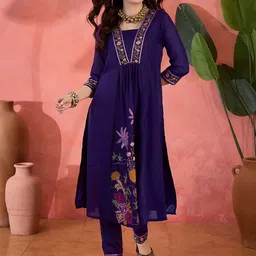 Sangria Thread Embroidered Kurta With Trousers-image-76