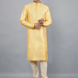 Manish Creations Woven Design Band Collar Jacquard Kurta with Churidar-picture-38