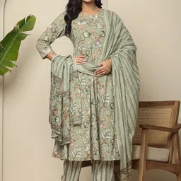 Yufta Women Floral Printed Regular Pure Cotton Kurta with Trousers & With Dupatta-picture-19