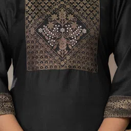 Meeranshi Women Ethnic Motifs Embroidered Regular Thread Work Linen Kurta with Palazzos & With Dupatta image 3