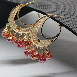 Soniya Crafts Gold Plated Artificial Stones Studded Circular Shaped Hoop Earrings-picture-11