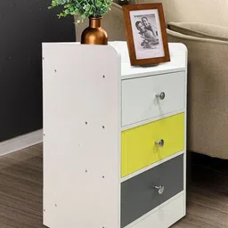 Kawachi White & Yellow Wooden 3 Drawer Bedside Table image 3