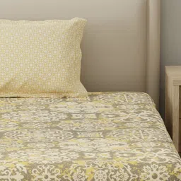 Layers BasicX Yellow Printed Pure Cotton 120TC Single Bedsheet & Pillow Cover 88" x 60" image 5