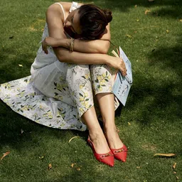 Peach Flores Women Embellished Leather Block Heel Pumps with Ethnic - Embellished image 3