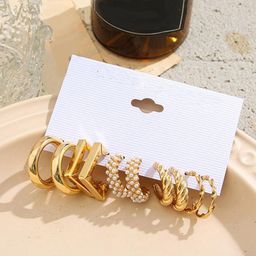 PolluxCraft Set Of 5 Gold-Plated Circular Shaped Korean Half Hoop Earrings-picture-31