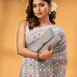 TANTLOOM Ethnic Motifs Woven Design Jamdani Regular Saree image 4