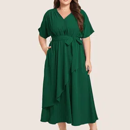 StyleCast Women Belted V-Neck Fit & Flare Midi Dress-picture-14