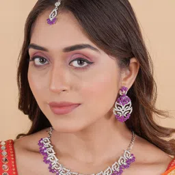 VATSALYA creation Alloy Gold- plated Purple Silver Jewellery Set image 2