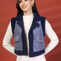 plusS Spread Collar Fleece Open Front Jacket-picture-50