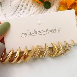 PolluxCraft Korean Set Of 5 Gold-Plated Pearls Beaded Contemporary Half Hoop Earrings-picture-11
