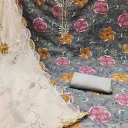 DIVASTRI Floral Printed Beads And Stones Organza Unstitched Dress Material image 3