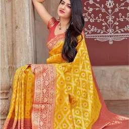 YAMUNE Woven Design Zari Art Silk Handloom Bandhani Saree image 2