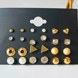 polluxcraft PolluxCraftSet Of 12 Korean Gold Plated Pearls Contemporary Studs image 2