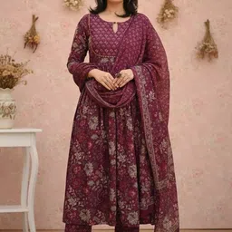 Anouk Women Floral Printed Pleated Kurta with Trousers & With Dupatta-image-90