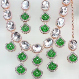 VATSALYA creation Alloy Gold- plated Green Jewellery Set-image-29