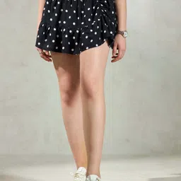 virgio Women Polka Print Flared Black Skirt-picture-23