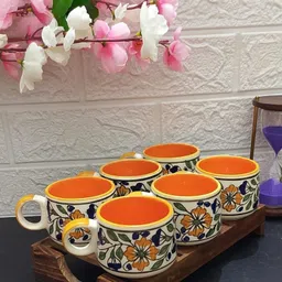 laxmi creation Pack of 7 Ceramic MUGHAL ART DESIGN CERAMIC KETTLE AND 6 CUP SET image 5