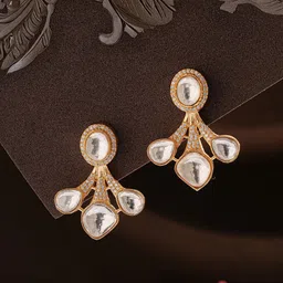 Saraf RS Jewellery Gold Plated Kundan Studded Contemporary Drop Earrings-picture-47
