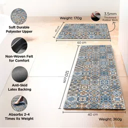 UMAI 2Pcs Blue & Beige-Color Printed Rectangle Anti-Skid 210 GSM Bath Rug image 5