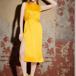 KATLINE Women Solid Slits Boat Neck Sheath Dress image 3