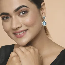 Kalakrith Milano Crystals Stone Studded Teardrop Shaped Drop Earrings image 5