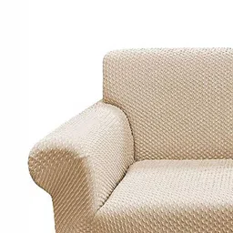 HOUSE OF QUIRK Solid Jacquard Single Seater Sofa Cover With Arms image 2