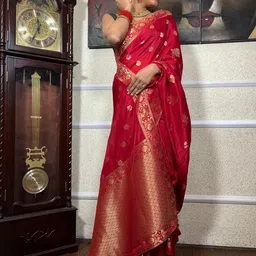 CaniBani Red Silk Blend Banarasi Sarees image 4