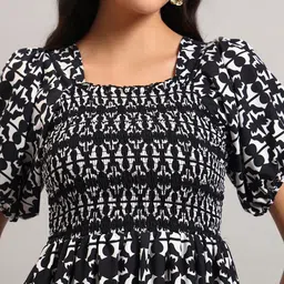 Krunal Raiyani Geometric Printed Square Neck Puff Sleeves Tiered Fit & Flare Midi Dress image 4