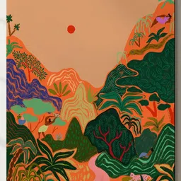 ASIAN MONK Multicoloured Single Piece Wood Floral and Botanical Wall Paintings image 3