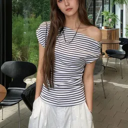 Blooming Tales Women Striped Off-Shoulder Top-picture-17