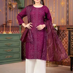 Sangria Girls Floral Printed Round Neck Straight Cotton Kurta-picture-16