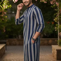 Rigo Men Ethnic Motifs Thread Work Indigo Kurta image 4