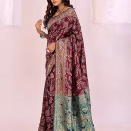 Florence Ethnic Motifs Woven Design Zari Kanjeevaram Saree image 4