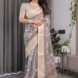 ALMAARI FASHION Ethnic Motifs Pure Cotton Kanjeevaram Saree With Unstitched Blouse Piece image 4