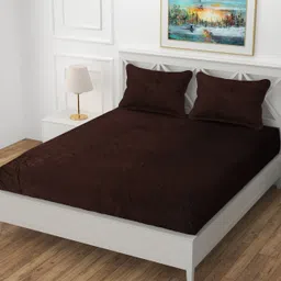 Woolen, Velvet King Fitted (Elastic) 254 TC Solid Bedsheet-image-3