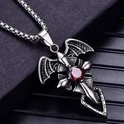 P. R. PRINTS Stainless Steel Artificial Stones Studded Gothic Punk Pendant With Chain image 2