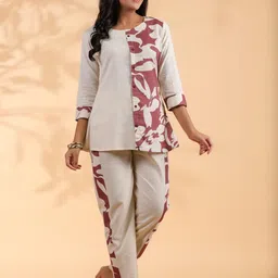 KALINI Half-Half Printed Tunic Khadi Cotton Co-Ord Set image 3