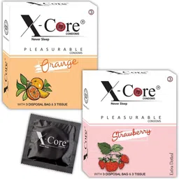 x-core Flavored Condom Duo for Intimate Fun Orange & Strawberry Condom image 1