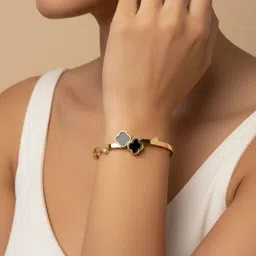 SZN Women Brass Handcrafted Gold-Plated Cuff Bracelet image 2