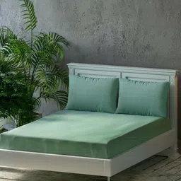 Trance Home Linen Green Pure Cotton 300 TC Queen Size Bedsheet Set 1.90 m x 1.52 m-picture-35