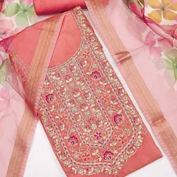 Peachmode Embroidered Unstitched Dress Material image 4