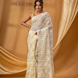 DESH BIDESH Ethnic Motifs Woven Pure Cotton Jamdani Saree-image-85