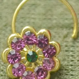 SHREEVARAM Cubic Zirconia Diamond Gold-Plated Brass Nose Ring-picture-30