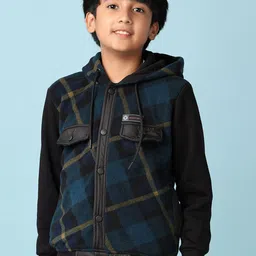 V-Mart Boys Checked Hood Cotton Front-Open Sweatshirt image 5