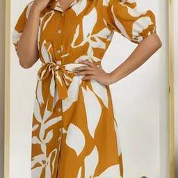 Subhan Hub Floral Print Puff Sleeve Shirt Midi Dress image 3