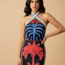 Outzidr Tropical Graphic Print Halter Neck Mini Dress-picture-12