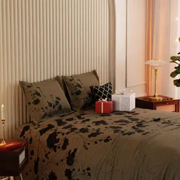 Stoa Paris Beige & Black Floral 150 TC Cotton Super King Bedsheet Set - 2.74 m x 2.74 m-image-48